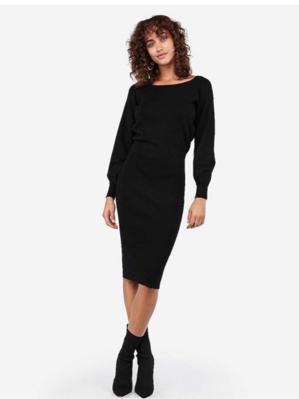 Express Black Long Sleeve Midi Knit Dress